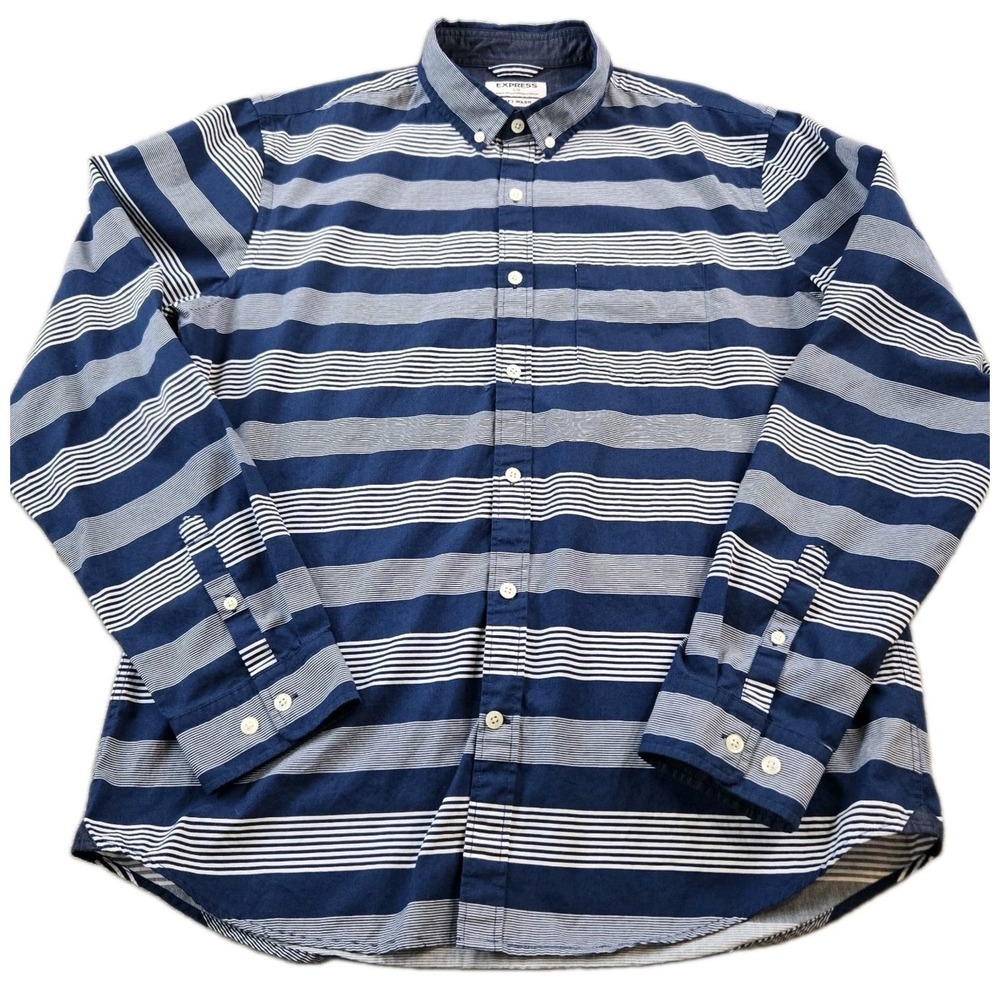 Express Men's Long Sleeve Button Down Shirt Soft Wash 100% Cotton Size Large